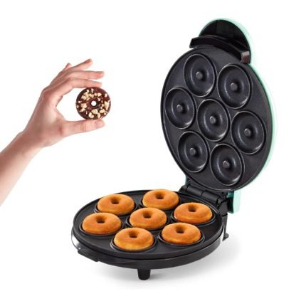 Mini Donut Maker Machine for Kid-Friendly Breakfast, Snacks, Desserts & More with Non-stick Surface, Makes 7 Doughnuts - Aqua