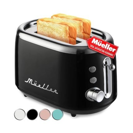 Toaster 2 Slice with 7 Browning Levels and 3 Functions: Reheat, Defrost & Cancel, Stainless Steel Features, Removable Crumb Tray, Under Base Cord Storage, Black